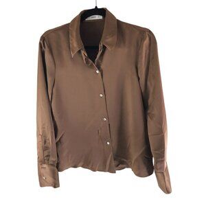 MNG Mango Brown Satin Button-Down Long-Sleeve Shirt Oversized Womens S